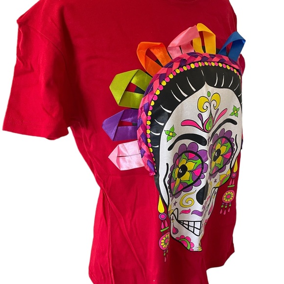 Día de los muertos T shirt, Red T shirt, Women’s T shirt, Skull T Shirt, Red Top - Picture 4 of 7